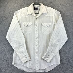 Vtg 90s Wrangler Shirt Mens 16 Pearl Snap Western Rancher Cowboy Cut X Long Tail